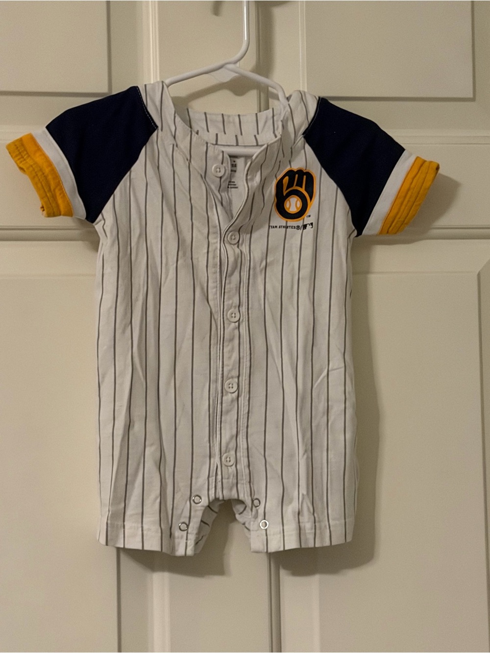 Milwaukee Brewers One-Piece Romper in White, Navy & Yellow